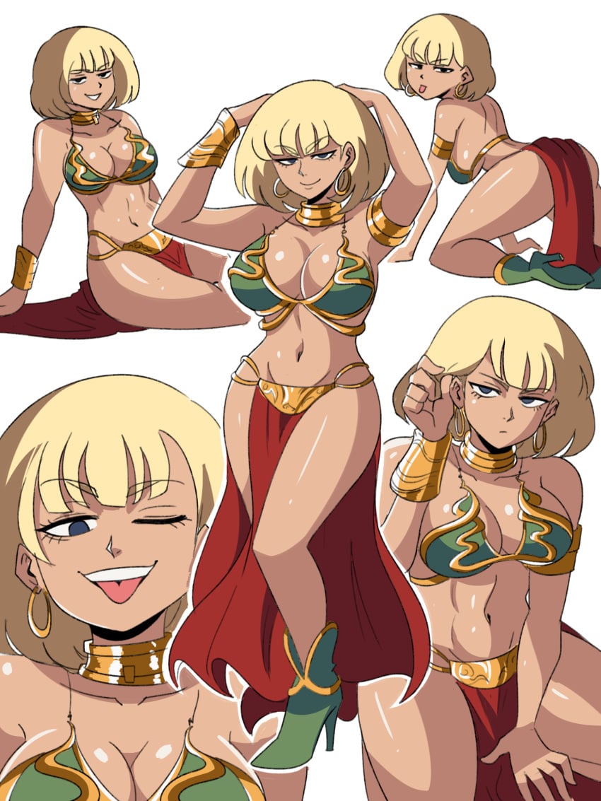 1girls ahe_gao armlet belly_dancer belly_dancer_outfit blonde_hair bob_cut boots bracelet cosplay dancer dancer_outfit female femsub happy_sub harem_girl harem_outfit high_heel_boots hoop_earrings indigo_eyes large_breasts loincloth looking_at_viewer medium_hair original_character princess_leia_organa_(cosplay) slave slave_bikini slave_collar slave_leia_(cosplay) slave_outfit slavegirl solo star_wars submissive_female tan_body tinafate1 voluptuous wink