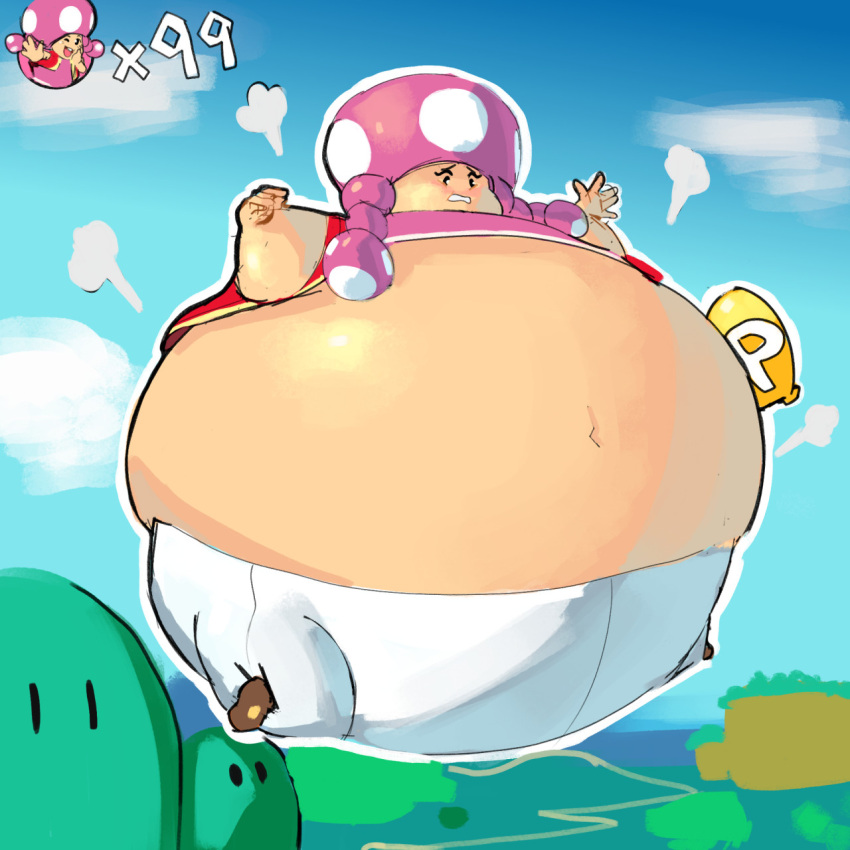 air_inflation belly_expansion expansion inflation mario_(series) nintendo nuumatic p-balloon spherical_inflation sunken_limbs super_mario_bros. super_mario_world tagme toadette