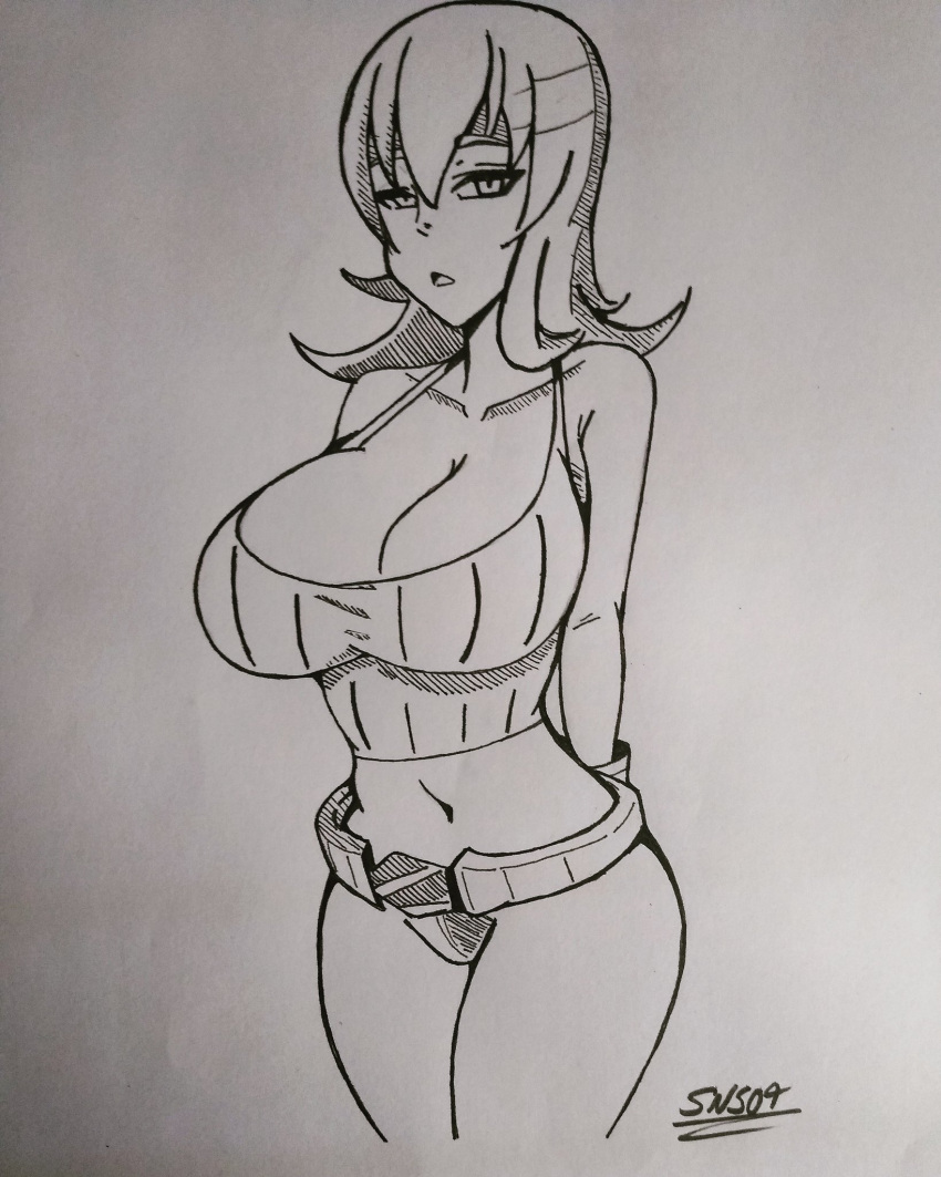 big_breasts bracelet breasts crop_top female female_only game_freak gym_leader handdrawn looking_at_viewer nintendo pokemon pokemon_rgby sabrina_(pokemon) sabrina_(pokemon_hgss) short_hair sns09 solo thighs voluptuous