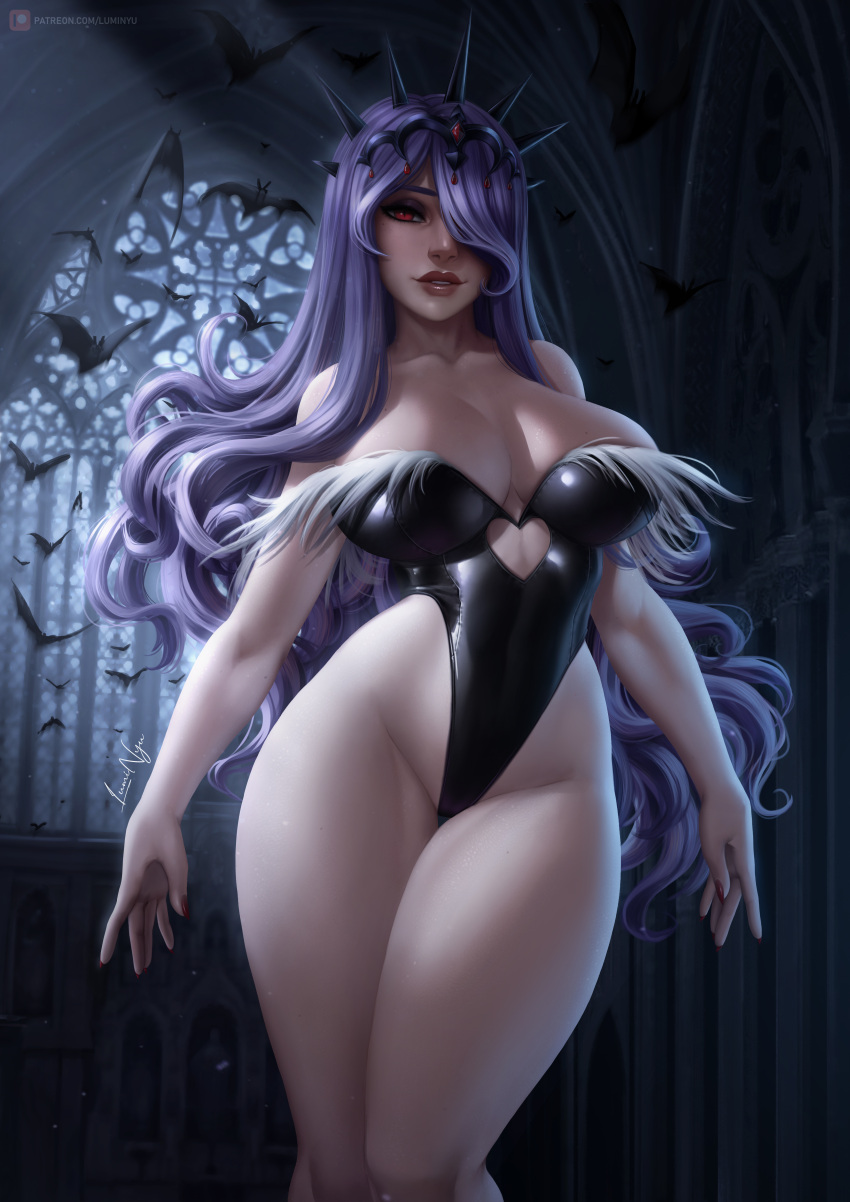 1girls arms_at_sides bare_shoulders bat bat_wings bats big_breasts breasts camilla_(fire_emblem) cleavage clothing clothing_cutout collarbone cosplay curly_hair curvy darkstalkers female female_only fire_emblem fire_emblem_fates gloves hair_ornament hair_over_one_eye hartman_hips heart_cutout highleg highleg_leotard highres hips indoors large_breasts legs_together leotard lips long_hair looking_at_viewer luminyu medium_breasts mole mole_on_breast morrigan_aensland morrigan_aensland_(cosplay) nail_polish nintendo parted_lips patreon_logo patreon_username purple_hair red_eyes red_nails smile solo solo_female standing strapless strapless_leotard thick_thighs thigh_gap thighs thunder_thighs tiara tight_clothing twitter_logo twitter_username vampire very_long_hair video_game video_game_character video_games voluptuous white_skin