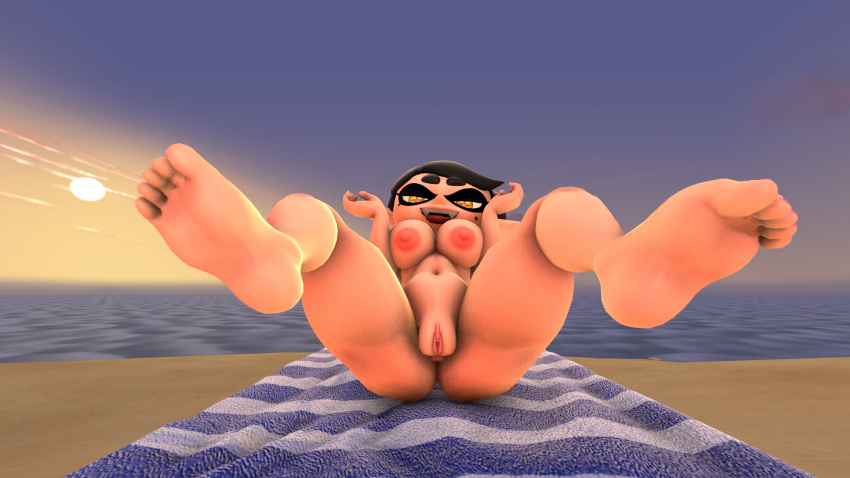 1girls 3d 3d_(artwork) anus barefoot beach beach_towel beauty_mark big_breasts big_thighs black_hair breasts callie_(splatoon) completely_nude completely_nude_female fangs feet feet_up female female_only full_body half-closed_eyes light-skinned_female light_skin looking_at_viewer naked naked_female nintendo nipples nude nude_female only_female open_mouth pussy sfm silverade55 solo solo_female source_filmmaker splatoon sunset symbol-shaped_pupils teasing teasing_viewer thick thick_hips thick_thighs thighs wide_hips