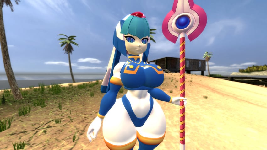 3d absurdres beach bimbo bodysuit breasts fairy_leviathan highleg highres huge_breasts impossible_clothes impossible_shirt kabalmystic large_breasts looking_at_viewer mega_man mega_man_(series) mega_man_zero outdoors robot robot_girl shirt thick_thighs thighs thong tight_clothes tight_shirt wide_hips