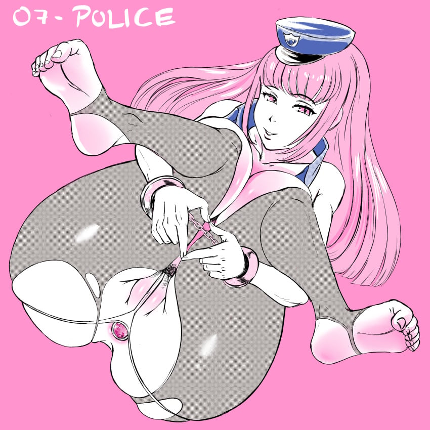 1girls anal anal_access anal_only anal_only_panties backless_panties buttplug buttplug_under_panties cigma cuff_(restraint) female female_only hololive hololive_english hololive_myth jewel_buttplug mori_calliope police_uniform pussy_floss thong thong_over_buttplug virtual_youtuber