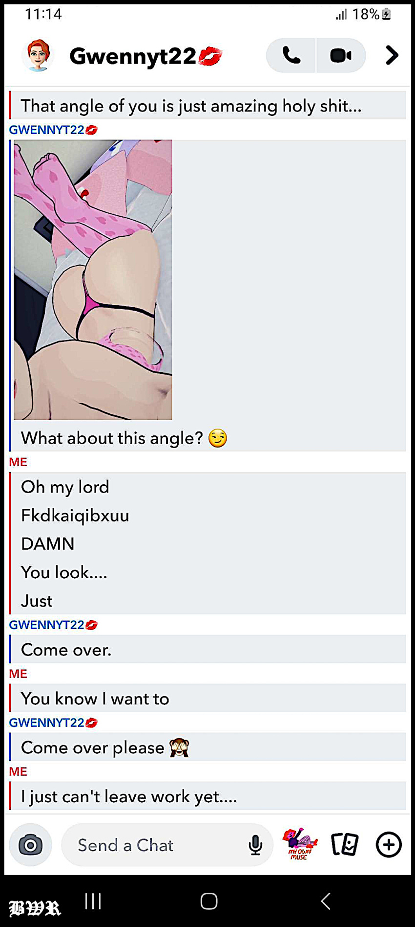 1girls ben_10 breakwater_ridge comic dialogue english_text female female_only green_eyes gwen_tennyson orange_hair selfie sexting snapchat solo text