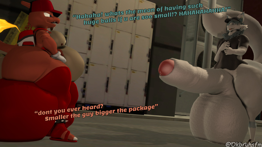 16:9 3d_(artwork) anthro ass balls big_balls big_butt big_penis bulge charles_charmeleon clothing dialogue digital_media_(artwork) duo english_text genitals hi_res huge_balls huge_butt huge_cock male ok_bruh penis public public_nudity short_stack size_difference small_dom_big_sub source_filmmaker text thick_thighs vicente_(okbruh) widescreen