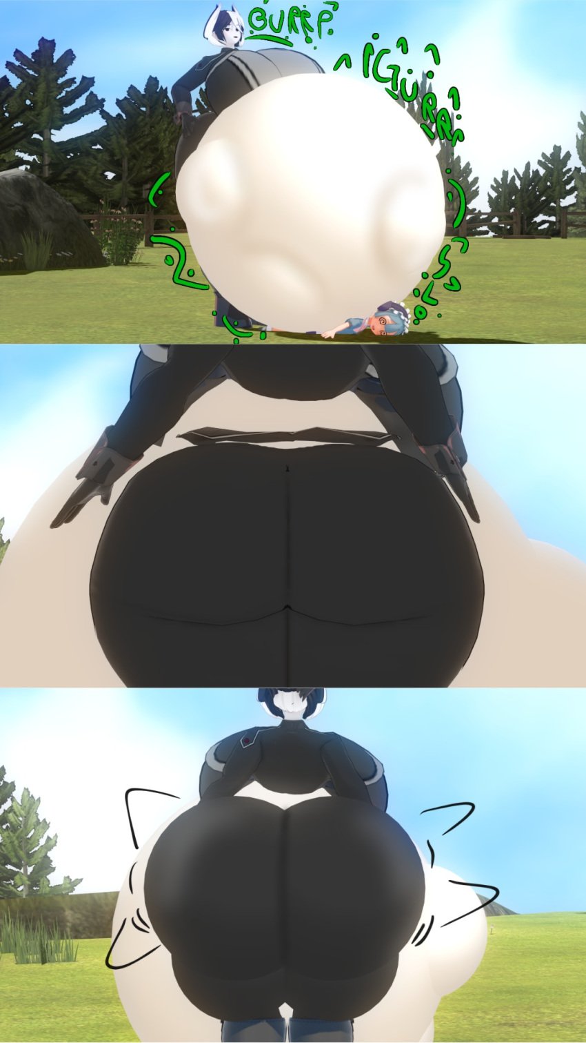 3d 3d_(artwork) anime ass belly belly_bulge big_ass big_belly big_belly_bulge big_breasts black_hair breasts breasts_bigger_than_head burp burping comic digestion digestion_noises female female_pred giant_belly huge_belly huge_breasts koikatsu larger_female larger_pred light-skinned_female light_skin made_in_abyss manga multicolored_hair oral_vore ozen sequence short_hair soft_vore squirming squirming_gut struggling struggling_prey trapped trapped_under_belly unknoww180 vore vore_belly white_hair