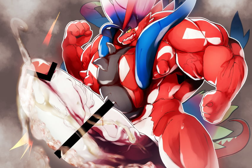 2022 abs anthro biceps big_muscles big_penis bodily_fluids cum dragon erection feathers genital_fluids genitals hatake huge_cock huge_muscles hyper hyper_genitalia hyper_muscles hyper_penis koraidon legendary_pokémon male male_only multicolored_body muscular muscular_anthro muscular_male nintendo nipples nude pecs penis pokemon red_body solo solo_male video_games