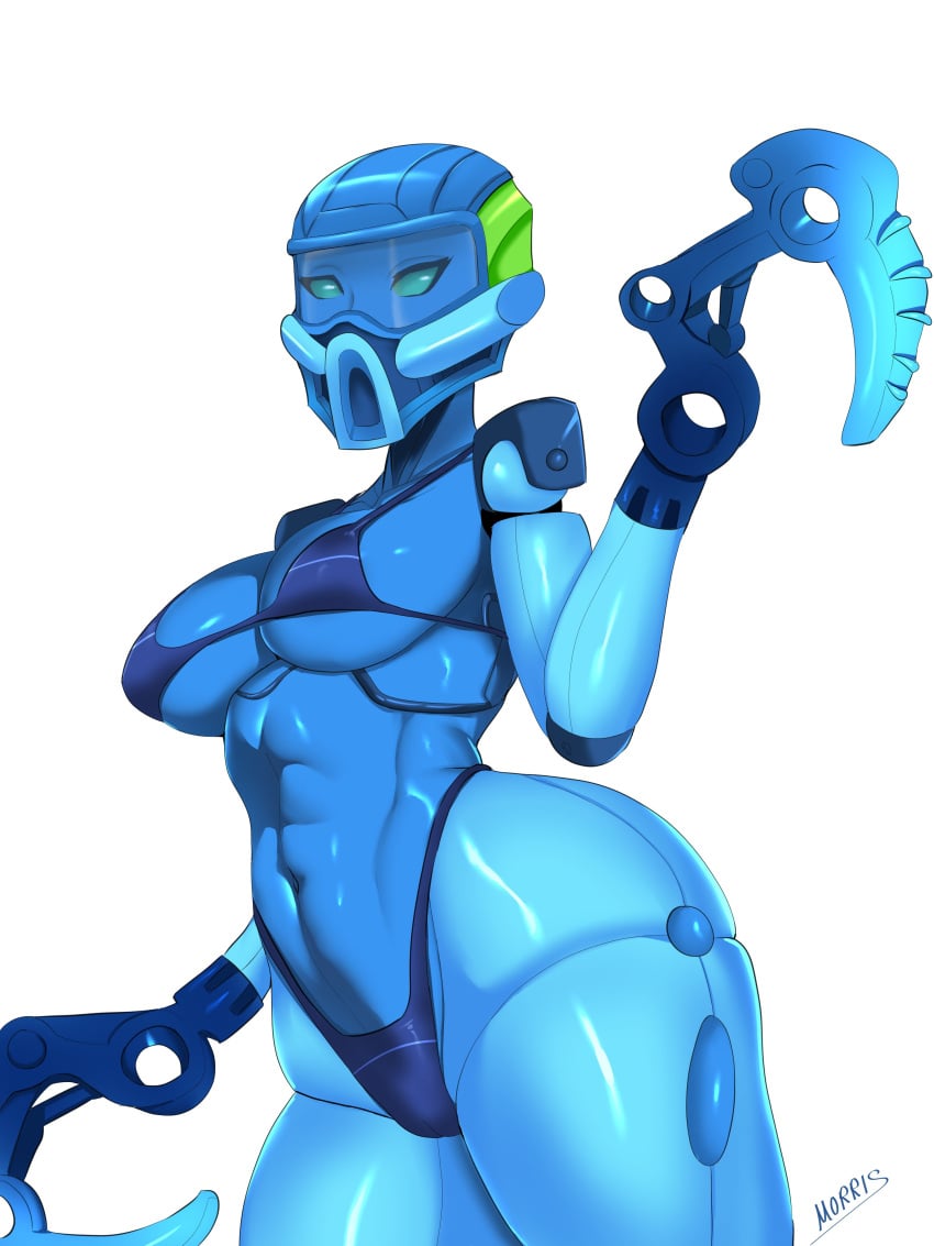 1girl 1girls bionicle blue_body clothed clothed_female gali hook lego mask masked masked_female morris1611 robot robot_girl robot_humanoid solo solo_female swimsuit thick_ass thick_thighs toa