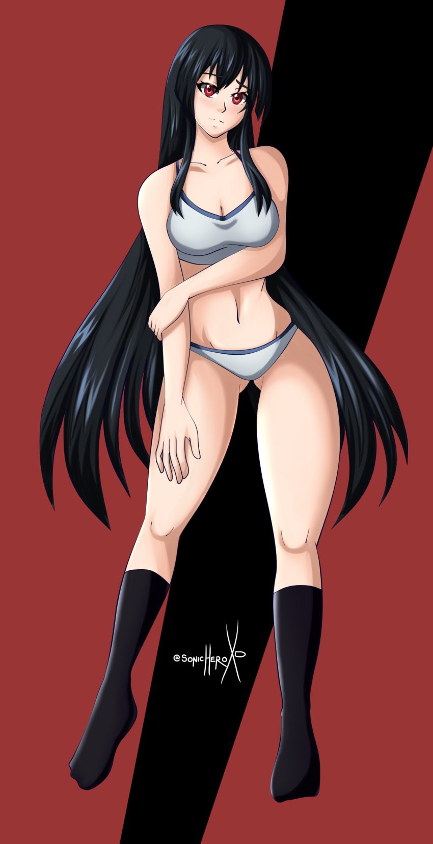 2d akame_(akame_ga_kill!) akame_ga_kill! artist_name bra light-skinned_female light_skin pale-skinned_female pale_skin panties sonicheroxd underwear watermark white_bra white_panties