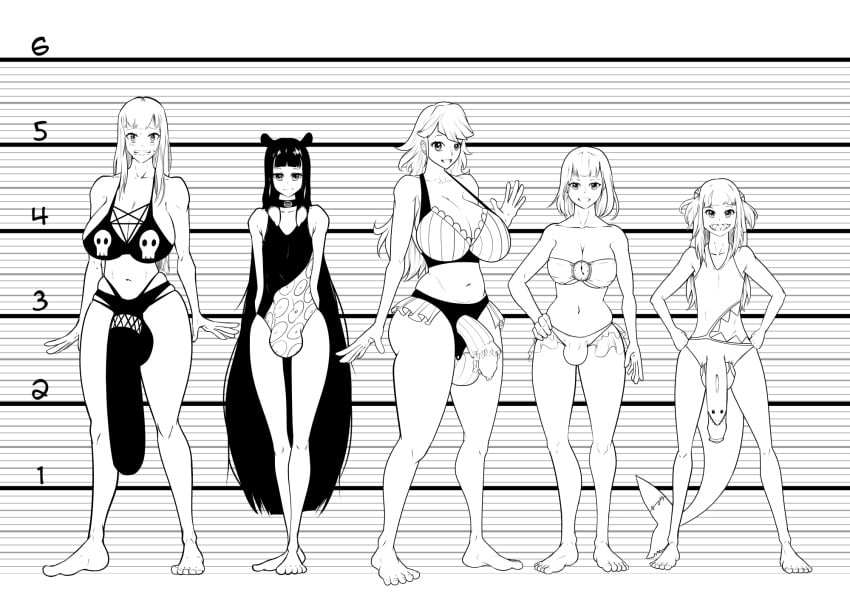 5futas bakuhaku balls big_breasts bikini breasts casual clothed clothing cock_sleeve_(clothes) extremely_long_hair flaccid futa_only futanari gawr_gura genitalwear height_chart hololive hololive_english hololive_myth huge_breasts huge_cock human humanoid humanoid_penis intersex lineup long_hair mori_calliope mostly_nude ninomae_ina'nis one_piece_swimsuit pale_skin penis penis_size_difference self_upload size_difference small_penis standing swimsuit takanashi_kiara virtual_youtuber watson_amelia