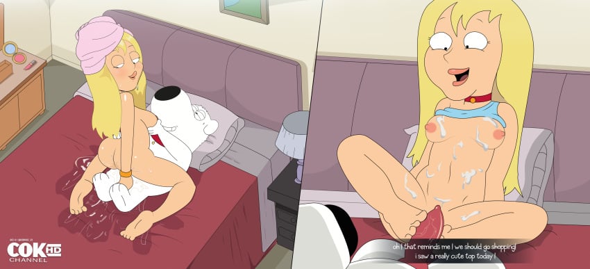 1boy 1girls 20th_century_fox absurd_res ambiguous_penetration animal_genitalia animal_penis anthro anthro_penetrated ass bangs bed blonde_hair bodily_fluids brand_name_imitation brand_parody breast_grab breasts breasts_apart brian_griffin canid canine canine_genitalia canine_penis canis clothed clothing collar cowgirl_position cum cum_inside cum_on_body cum_on_breasts dialogue domestic_dog duo dutch_angle dxt91 english_text family_guy feet feet_on_penis female female_penetrated foot_fetish foot_play footjob from_front_position full_body fur furniture genital_fluids genitals gosgoz hair hand_on_breast head_towel headwear_only hetero hi_res high-angle_view human interspecies jillian_russell-wilcox lamp long_hair looking_pleasured male male/female male_penetrating male_penetrating_female mammal multiple_images naked_headwear nightstand nipples on_bed on_bottom on_top partially_clothed penetration penis pillow red_choker sex signature small_breasts straight towel towel_only twisted_neck wet wet_body white_body white_fur zoophilia