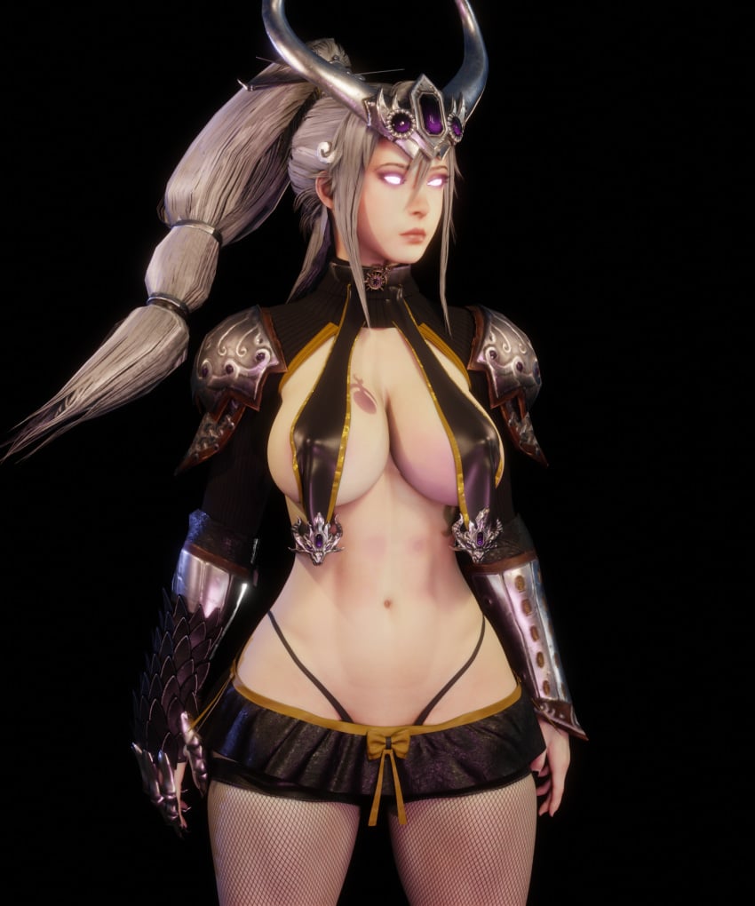 1girls 3d branded branding_mark breast_curtains chaos_(warhammer) female female_only fishnets g-string miao_ying microskirt miniskirt skimpy skimpy_clothes slaanesh slaanesh_mark soboro solo solo_female thick_thighs thong warhammer_(franchise) warhammer_fantasy