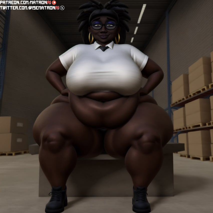 4k ai_generated artifacts_and_antiquity_(game) bbw belly big_belly big_breasts black_body black_hair black_milf breasts dark-skinned_female dark_nipples dark_skin fat female female_only glasses gracie_(zed_technician) highres hips huge_breasts huge_hips huge_thighs large_breasts massive_breasts massive_thighs matronai_(artist) patreon patreon_username pinup solo solo_female ssbbw stable_diffusion thick_thighs thighs twitter_username wide_hips zed_technician_games