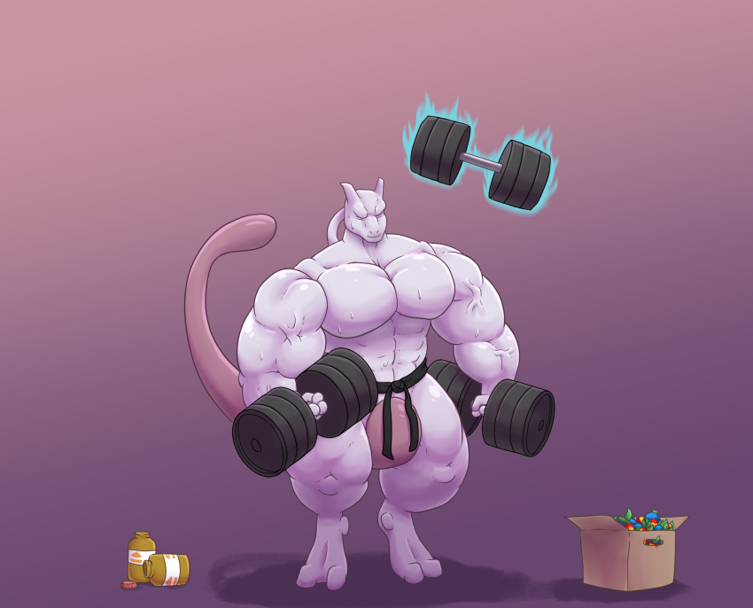 abs biceps big_muscles drakita77_(artist) huge_muscles large_muscles male mewtwo muscles muscular muscular_arms muscular_legs muscular_male muscular_thighs pecs pokemon pokemon_(species) tail weights