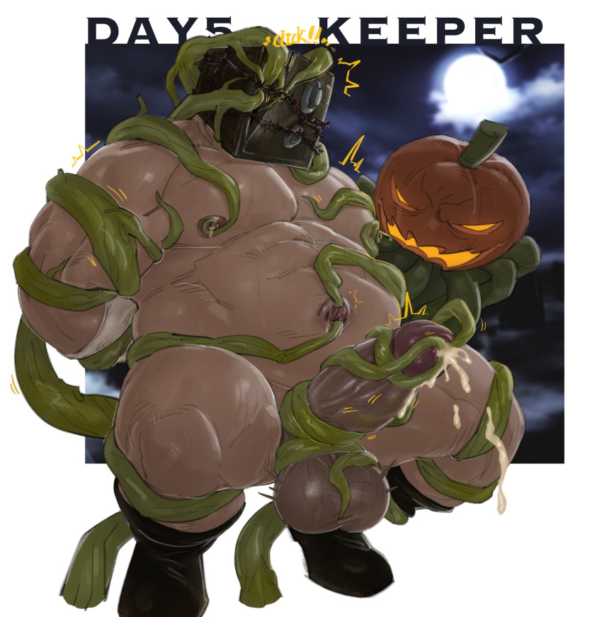 balls bara belly_button big_balls big_penis boner cum erection fishingmanmax male male_only muscles muscular nude overweight penis pumpkin solo solo_male tentacle_on_male the_evil_within the_keeper vine_tentacles