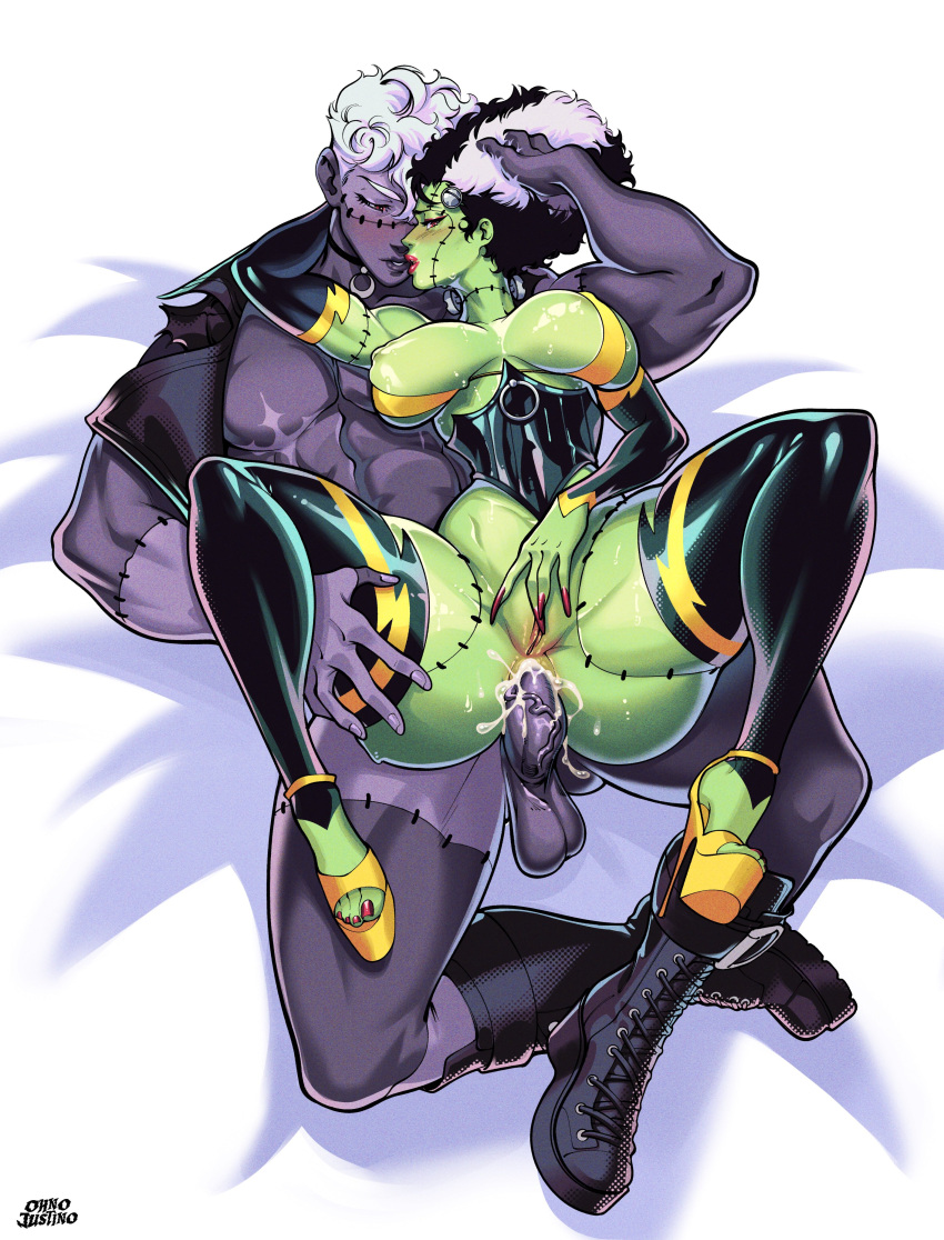 anal bride_of_frankenstein cum female green_skin high_heels large_breasts muscular ohnojustino penis public_domain pussy sex stitched