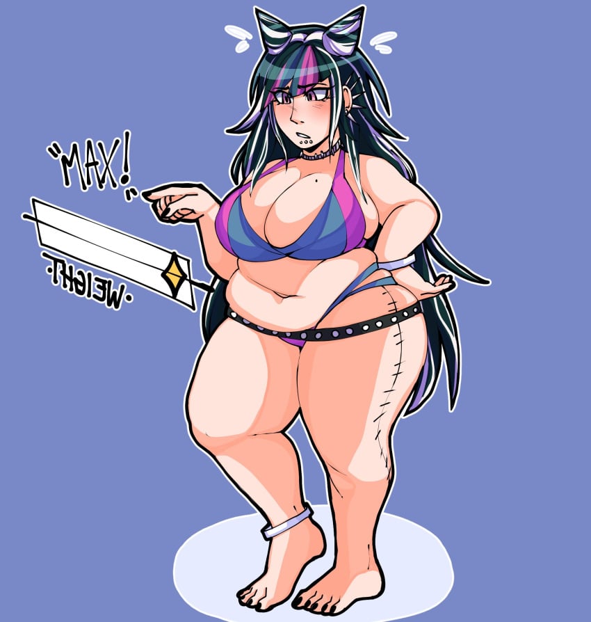 1girls bare_legs barefoot beauty_mark bikini black_nails bluueygooey body_slider breasts choker chubby cleavage curvy danganronpa ear_piercing fat fat_woman female female_only huge_breasts legs long_hair mioda_ibuki mole mole_on_breast multicolored_hair nail_polish piercing slider slider_(control) solo stats swimsuit thick_thighs very_long_hair voluptuous