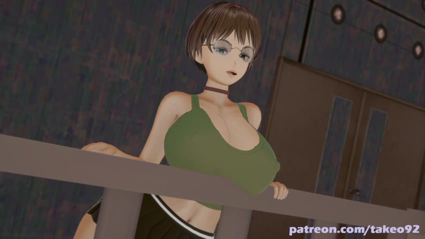 1girls 3d 3d_(artwork) alternate_costume big_ass big_breasts brown_hair choker cleavage college_student curvaceous curvy english_text erect_nipples erect_nipples_under_clothes female female_only glasses green_eyes huge_ass huge_breasts koikatsu large_ass large_breasts miniskirt nerd nerdy_female nipples_visible_through_clothing pinup pinup_pose rebecca_chambers resident_evil resident_evil_0 resting_breasts revealing_clothes seductive seductive_look short_hair skimpy skimpy_clothes slutty_outfit solo student takeo92 tank_top text thick thick_ass thick_thighs tight_clothing wide_hips