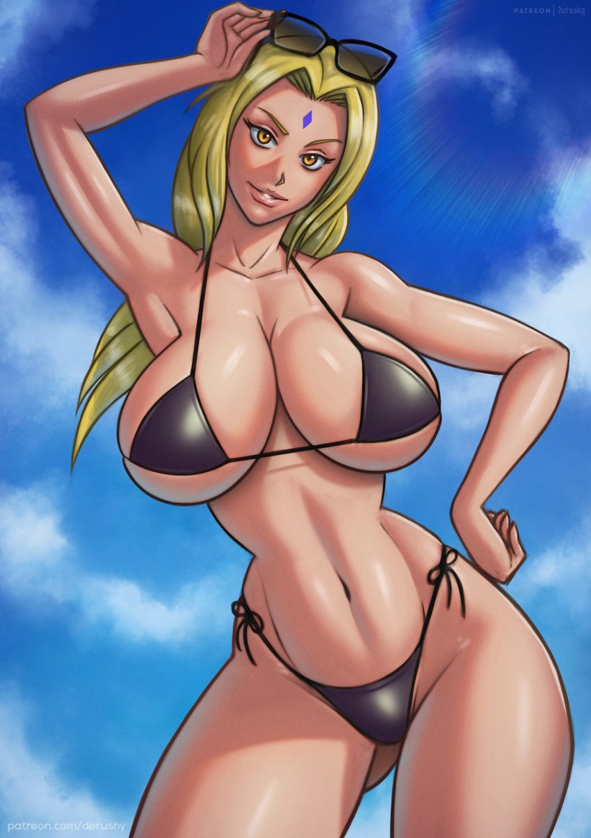 1girls alternate_version_available bare_arms bare_legs bare_shoulders belly big_breasts bikini bikini_bottom bikini_top black_panties black_swimsuit black_thong blonde_hair boruto:_naruto_next_generations brown_eyes busty cleavage clothing derushy female female_focus female_only forehead_jewel forehead_mark g-string inner_sideboob large_breasts light-skinned_female light_skin looking_at_viewer mature mature_female micro_bikini milf naruto naruto_(classic) naruto_(series) naruto_shippuden panties ponytail pose posing shounen_jump sideboob skimpy skimpy_bikini solo solo_female solo_focus standing sunglasses sunglasses_on_head swimsuit thick_thighs thighs thong thunder_thighs tied_hair tsunade underboob voluptuous wide_hips