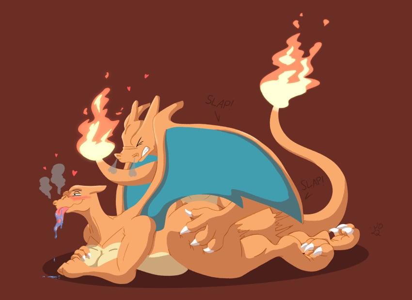 big_breasts bodily_fluids breasts charizard drooling duo female hi_res jared_dillon lineless male male/female nintendo pokémon_(species) pokemon pokemon_(species) saliva sex shaded simple_background simple_shading smoke_from_nose thick_thighs tongue tongue_out video_games