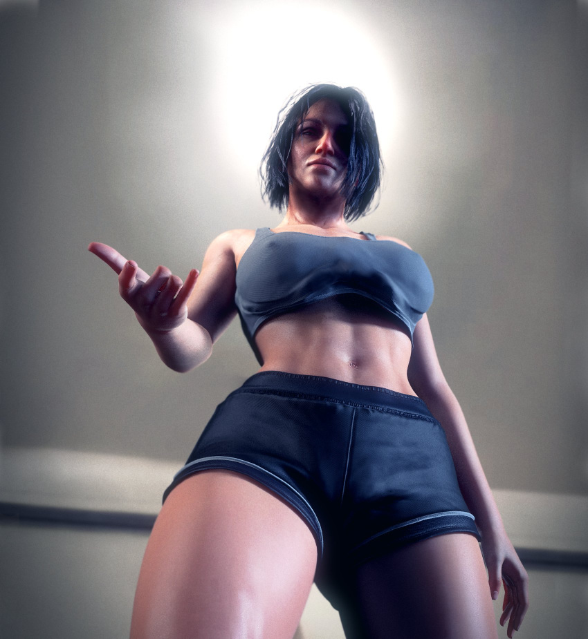 1girls abs call_of_duty call_of_duty_black_ops_cold_war call_of_duty_zombies crop_top detailed_background femdom flickytuts know_your_place looking_at_viewer low-angle_view meme mildly_muscular_woman nipples_visible_through_clothing pov samantha_maxis shorts solo_female