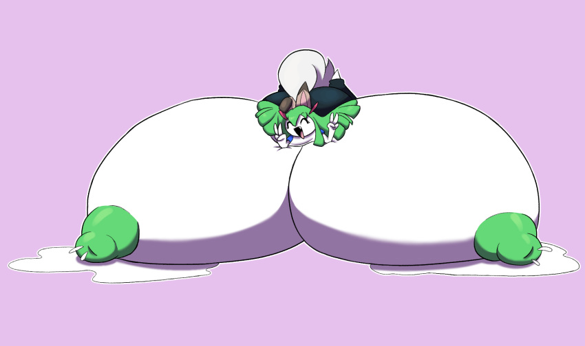 big_breasts breasts cinderdraws female huge_breasts hyper hyper_breasts immobile kirlia laying_on_breasts lycanroc lying_on_breasts lying_on_floor pokémon_(species) pokemon pokemon_(species) self_lying