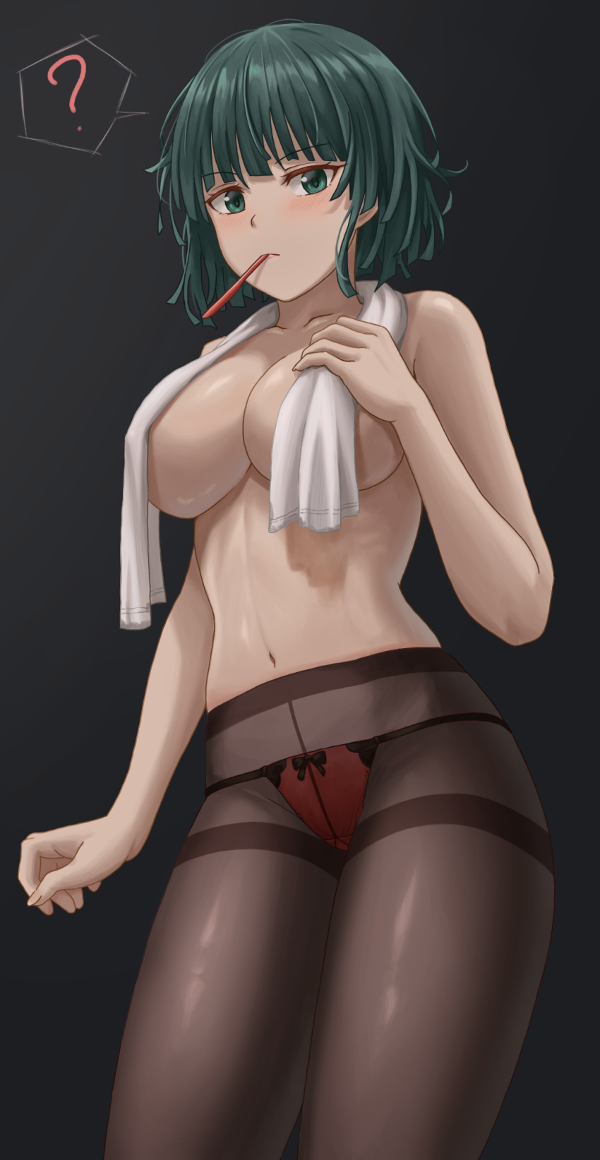 1girls belly belly_button big_breasts blush blushing breasts caplk curvaceous curvy curvy_female curvy_figure cute dark_green_hair dark_hair female female_focus female_only fit fit_female fubuki_(one-punch_man) green_eyes green_hair hips light-skinned_female light_skin lingerie lips lipstick looking_at_viewer medium_hair midriff navel no_bra one-punch_man panties pantyhose pink_lips pink_lipstick red_thong short_hair slim slim_waist solo solo_female solo_focus stomach string_panties thick thick_thighs thighs thin_waist thong toned toned_body toned_female toned_stomach topless topless_female towel towel_over_breasts underwear voluptuous waist wide_hips