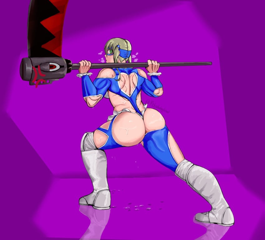 1girls ass capcom cosplay female female_only lifting maka_albarn mobi_mobi mobubeinglewd rainbow_mika rainbow_mika_(cosplay) solo soul_eater street_fighter sweat tagme weightlifting