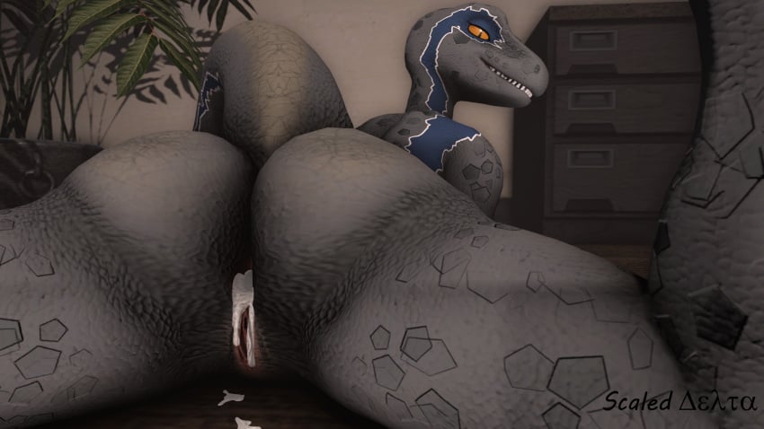 16:9 2022 3d_(artwork) absurd_res anthro anthrofied anus ass blue_(jurassic_world) blue_body blue_scales bodily_fluids butt_focus cum cum_on_ground digital_media_(artwork) dinosaur drawer dromaeosaurid female genital_fluids genitals grey_body grey_scales hi_res inside jurassic_park jurassic_world looking_at_viewer plant pupils pussy raised_tail rear_view reptile scaleddelta scales scalie slit_pupils smile solo source_filmmaker spreading teeth theropod two-tone_body two-tone_scales universal_studios velociraptor widescreen yellow_eyes