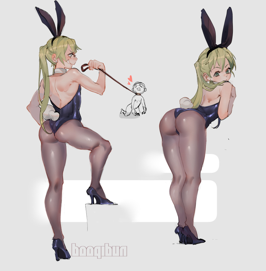 ass boogibun bunny_ears bunnysuit femdom leash leash_pull maka_albarn malesub smirk soul_eater