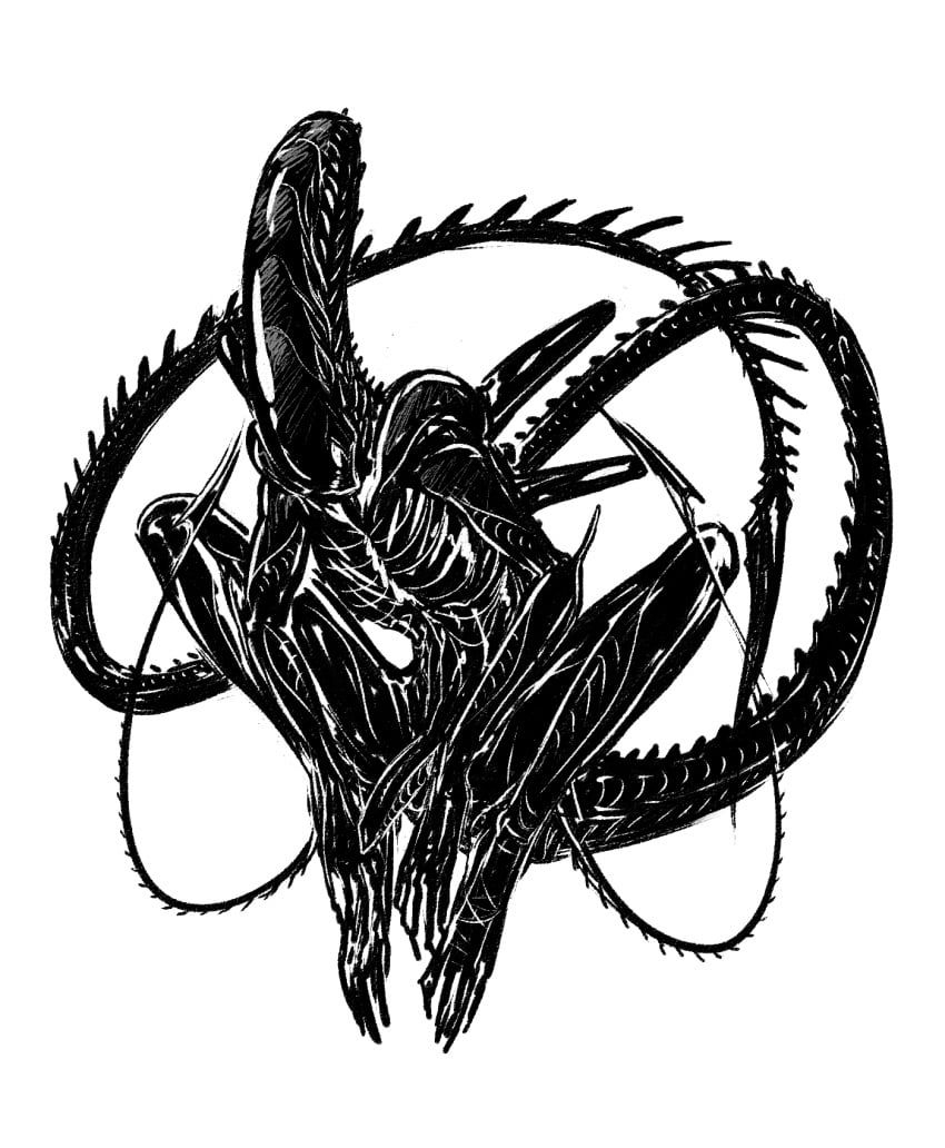 alien alien_(franchise) black_body flaccid keeyitlowkey male male_xenomorph penis solo_male tail xenomorph