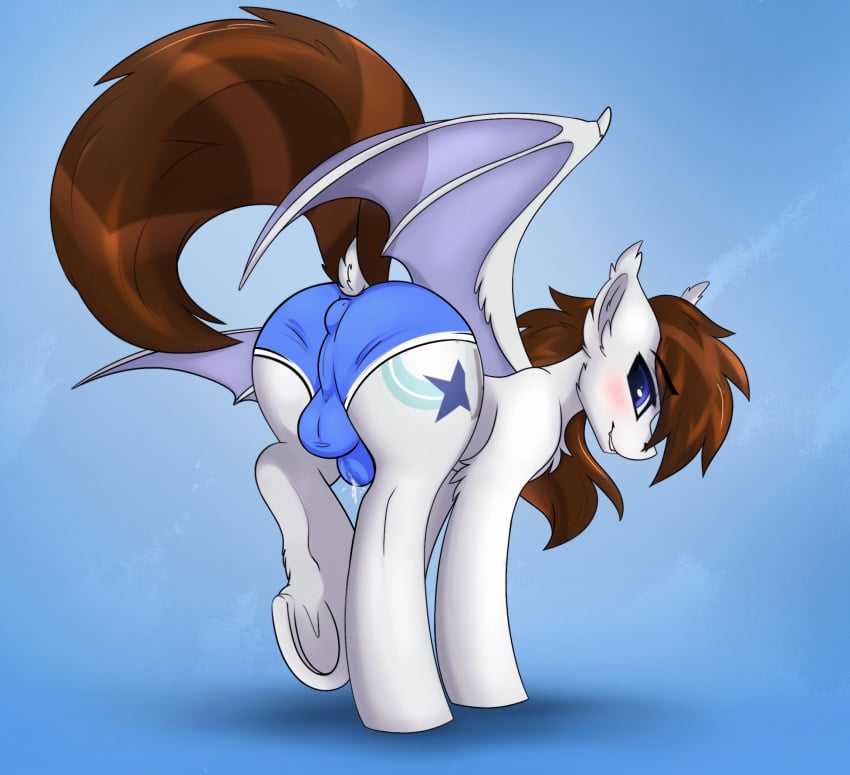 aero_soarer anus ass bat_pony bat_wings blue_eyes blush bodily_fluids brown_mane brown_tail bulge chest_tuft clothing cum cum_in_clothing cum_through_clothing cutie_mark dock ear_tuft equid fan_character feral fur genital_fluids genital_outline genitals girly hasbro hi_res hooves inner_ear_fluff kapusta123 looking_back male mammal mane membrane_(anatomy) membranous_wings my_little_pony penis_outline perineum puffy_anus raised_tail spread_wings tuft underhoof underwear wet wet_clothing white_body white_fur wing_claws wings