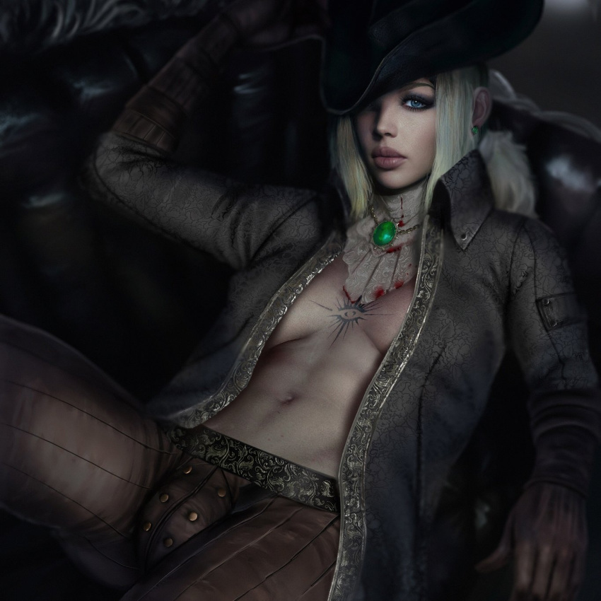 1futa ball_bulge balls balls_under_clothes big_breasts big_bulge bimbo blonde_hair bloodborne blue_eyes breasts bulge cleavage clothing dickgirl earring erect_nipples flaccid fromsoftware full_lips futa_only futanari hat intersex lady_maria_of_the_astral_clocktower lips long_hair looking_at_viewer medium_breasts nipple_bulge open_clothes open_shirt pale-skinned_futanari pale_skin penis penis_bulge penis_under_clothes perky_breasts platinum_blonde_hair plump_lips pose realistic shikari solo tattoo