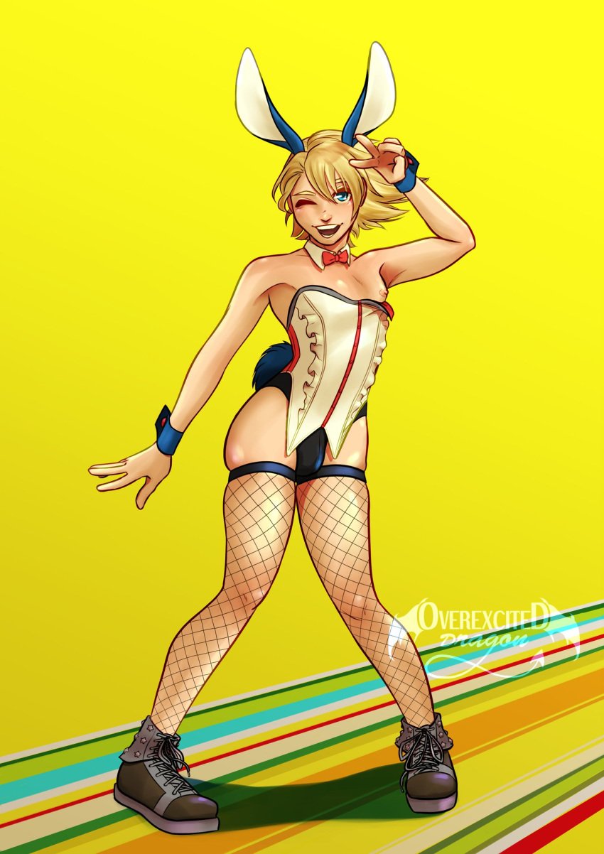 bulge bunny_ears bunnysuit femboy fishnets gay kuma_(persona_4) male male_only overexciteddragon persona persona_4 teddie teddie_(persona)