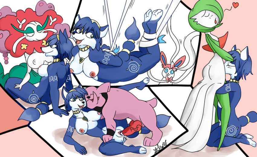 anthro anthro_on_anthro anthro_only bondage canine crossover erect_nipples florges furry gardevoir granbull krystal large_breasts nelsonnoir nintendo pokemon pokemon_(species) pokemon_gsc pokemon_rse pokemon_xy purple_fur star_fox sylveon tail vaginal_penetration