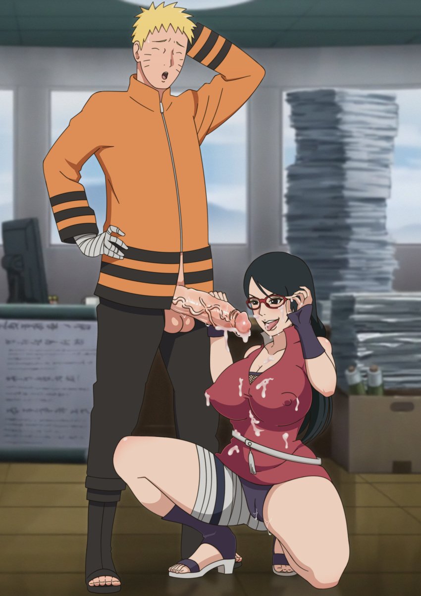 1boy 1girls adjusting_glasses adult after_fellatio after_oral age_difference aged_up alternate_hair_length alternate_hairstyle awesomegio bandaged_arm bandages big_breasts big_penis black_eyes black_hair boots boruto:_naruto_next_generations cameltoe cheating cheating_husband clothed_sex cock_hungry cum cum_on_body cum_on_clothes cum_on_face dress drooling duo duo_focus erect_penis eyewear full_body fully_clothed glasses glowing heels hokage_office indoors jacket kneeling light-skinned_female light-skinned_male light_skin long_hair looking_at_partner looking_at_penis megane minidress naruto naruto_(series) nipples office older_male on_knees open_mouth open_toe_shoes panties pants penis penis_grab puffy_nipples red-framed_glasses saliva sarada_uchiha short_hair spread_legs teenager tongue tongue_out uncensored uzumaki_naruto visible_nipples yellow_hair younger_female