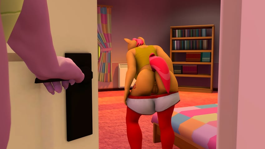 16:9 3d_(artwork) absurd_res animal_anus animal_genitalia animal_pussy anthro anthro_on_anthro anus ass babs_seed_(mlp) bed bed_sheet bedding bedroom book bookshelf bottomless bottomless_anthro bottomless_female bottomwear bottomwear_down bottomwear_pull chubby_anthro chubby_female claws close-up clothed clothing clothing_pull comic crop_top digital_media_(artwork) door door_open door_opening dragon duo earth_pony equid equine feet female footwear friendship_is_magic furniture genitals gym_bottomwear gym_clothing gym_shorts hasbro head_out_of_frame headless hi_res horse inside legwear looking_at_another looking_back male mammal muscular muscular_anthro muscular_male my_little_pony no_underwear nude olkategrin part_of_a_set part_of_comic plantigrade pony pose presenting pull_down pussy raised_tail rear_view shirt shorts slightly_chubby smooth_skin socks source_filmmaker spike_(mlp) spread_legs spreading standing stockings teenager thigh_highs topwear undressing undressing_self widescreen young