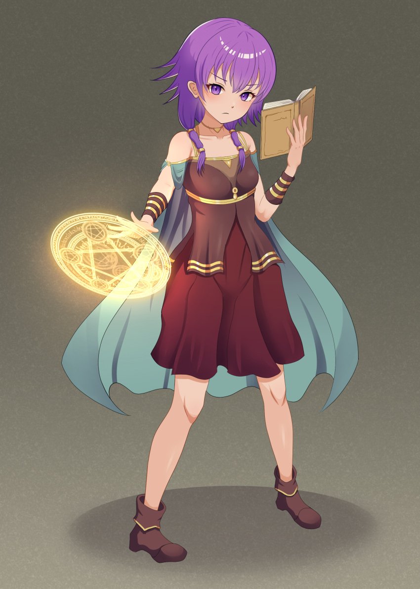 1girls accidental_exposure book breasts female female_only fire_emblem fire_emblem:_the_sacred_stones kumada_gaon lute_(fire_emblem) nintendo purple_eyes purple_hair short_hair small_breasts solo