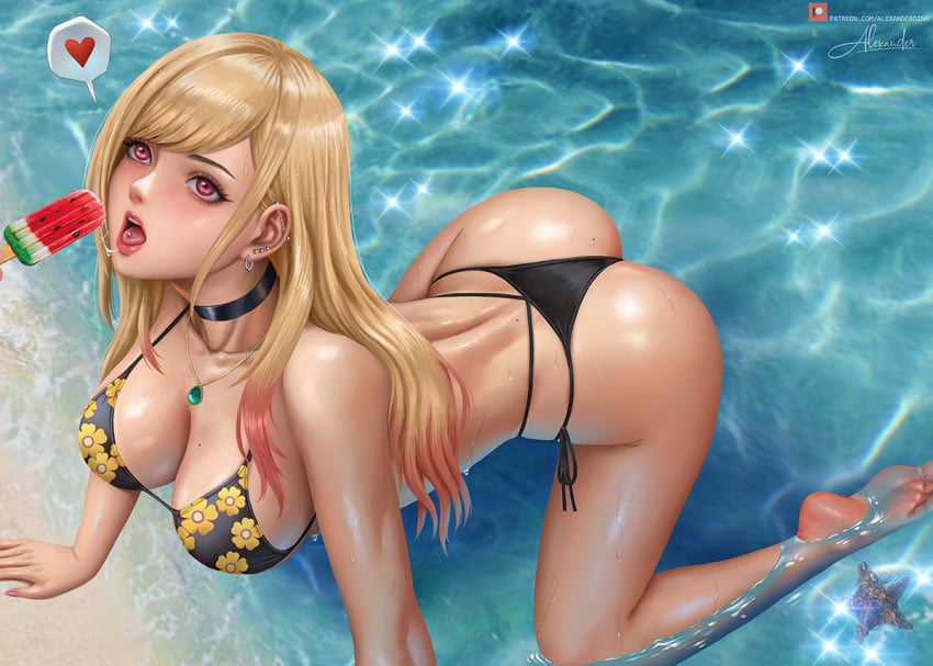 1girls 2022 alexander_dinh all_fours ass barefoot beach bikini black_bikini blonde_hair blush breasts butt dat_ass ear_piercing feet female flower_pattern gyaru hips huge_breasts kitagawa_marin kneeling large_ass long_hair open_mouth oral oral_insinuation oral_invitation outdoors petite pink_eyes pink_hair pool popsicle red_eyes saliva saliva_string seductive_look seductive_mouth slim_waist soles sono_bisque_doll_wa_koi_wo_suru teenager thick_thighs thighs tongue_piercing two_tone_hair water wet wide_hips