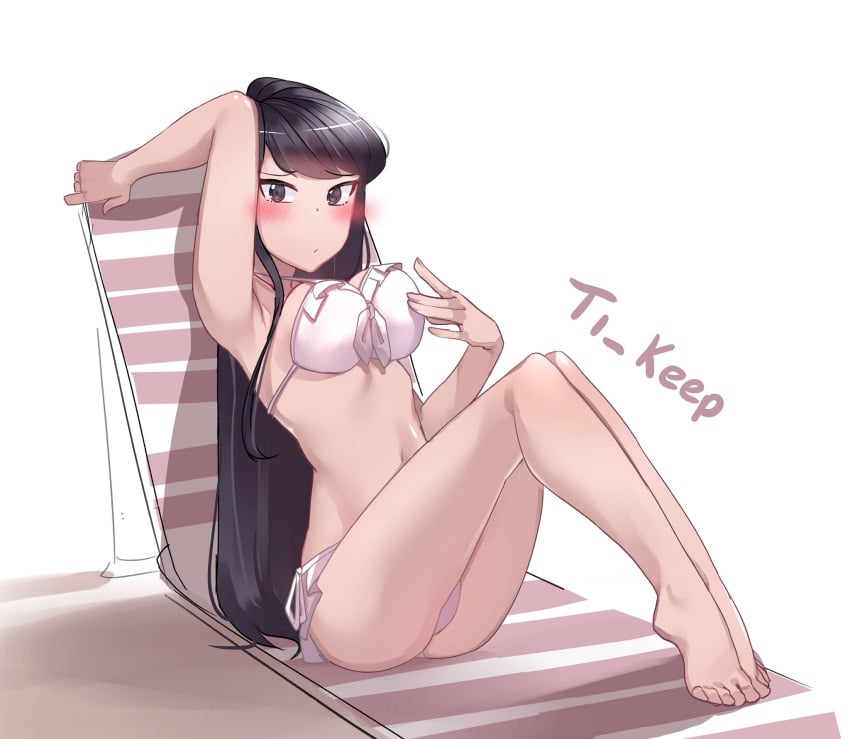 1girls big_breasts bikini bikini_bottom bikini_top black_hair blush female grey_eyes komi-san_wa_komyushou_desu komi_shouko long_hair long_legs solo tagme thighs ti_keep