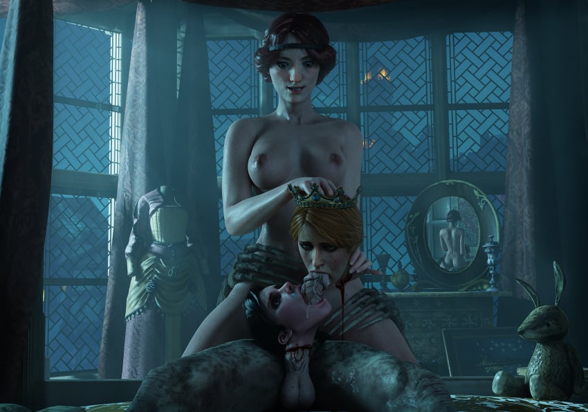 1boy 3d 3d_(artwork) 3girls anna_henrietta blender blender_(software) blowjob breasts corpse cum death decapitation fellatio female_death guro killing masterkabal neck_fucking necrophilia nude orianna_(the_witcher) partial_male reverse_blowjob severed_head syanna the_unseen_elder the_witcher the_witcher_(series) the_witcher_3:_blood_and_wine the_witcher_3:_wild_hunt