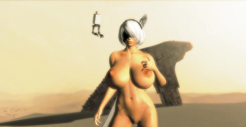 1girls 3d areolae ashley_williams belly belly_button big_breasts blindfold brown_nipples brown_skin buildings cosplay crossover cybercole360 dessert erect_nipples female female_focus female_only fit_female front_view games hand_on_breast hand_on_chest headband human legs lips lipstick mask mass_effect mass_effect_2 mass_effect_3 monument mountains mouth naked navel nier:_automata nier_(series) nude nude_female outdoor_nudity outdoors outside pink_lips pod_(nier) posing posing_with_weapon pussy pussy_lips ruin sand shadow shaved_crotch shaved_pussy shiny_skin short_hair silver_hair sky solo solo_female solo_focus standing standing_position sword tanned tanned_female tanned_skin thick_thighs thighs video_games weapon weapon_on_back white_sky xnalara xps yorha_2b yorha_2b_(cosplay)