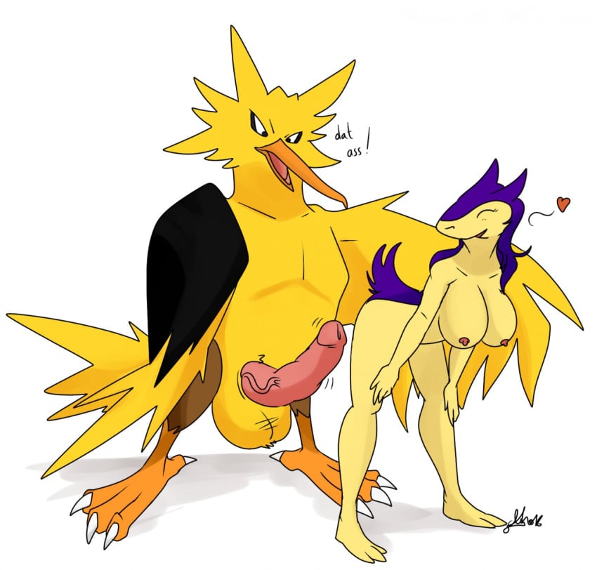 anthro anthrofied beak claws english_text furry large_breasts nelsonnoir pokemon pokemon_(species) pokemon_gsc pokemon_rgby typhlosion zapdos