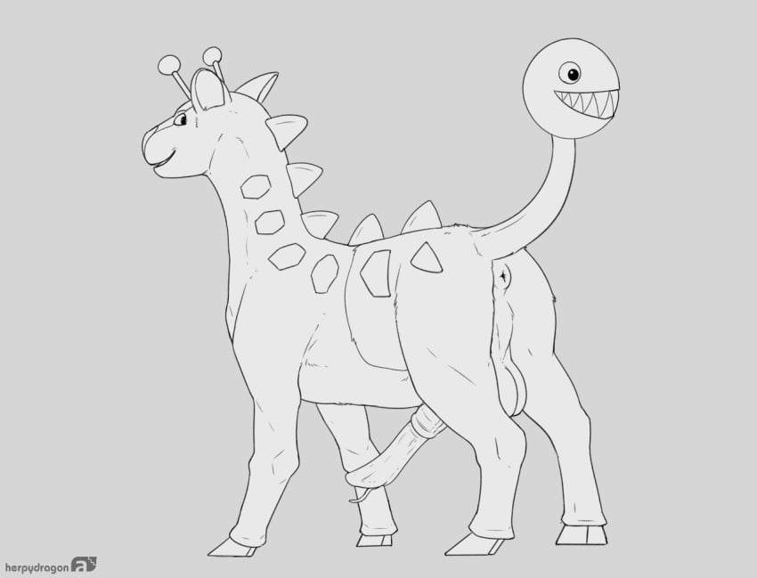 anatomically_correct anatomically_correct_genitalia anatomically_correct_penis animal_genitalia animal_penis anus ass balls big_balls big_penis erection feral genitals girafarig giraffe_penis herpydragon hooves living_tail male mammal nintendo penis pokémon_(species) pokemon puffy_anus raised_tail rear_view solo spikes unusual_anatomy unusual_tail video_games