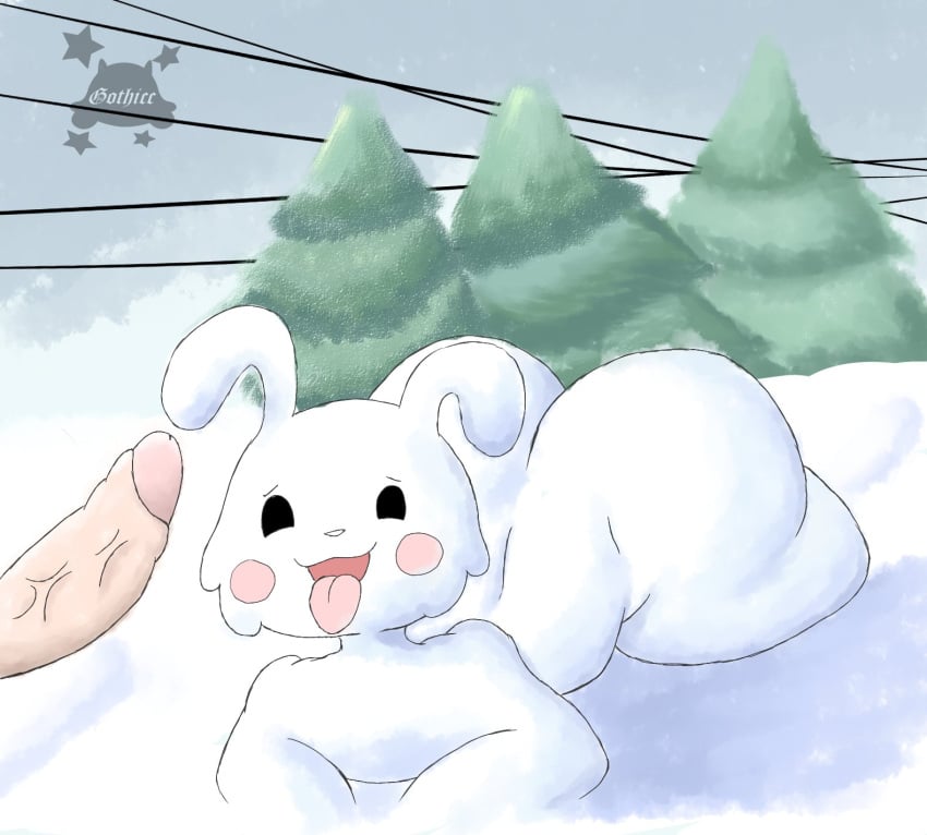 anthro before_sex blowjob bunny gothicc_komy_(artist) rabbit sex snow snowing snowman