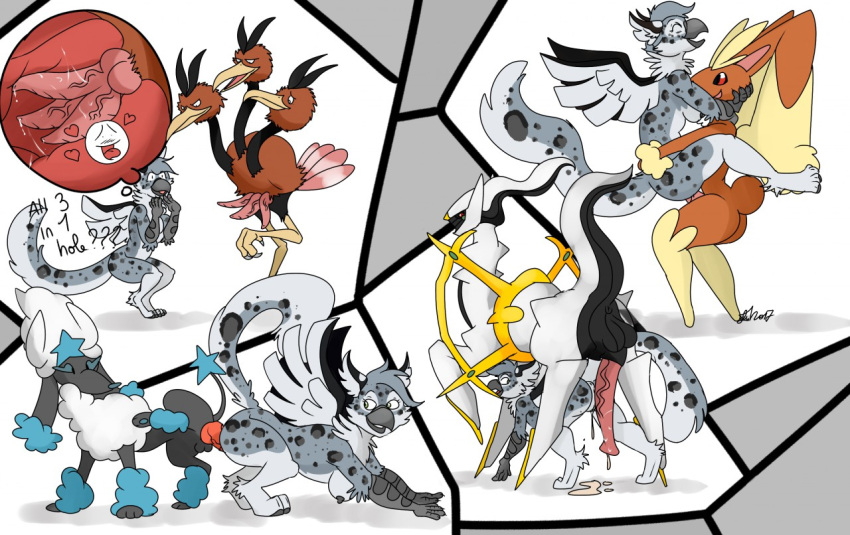 anthro arceus beak breasts brown_feathers bunny canine dodrio female furfrou furry gryphon horsecock lopunny male multi_penis nelsonnoir original_character penis pokemon pokemon_(species) pokemon_dppt pokemon_rgby pokemon_xy triphallia