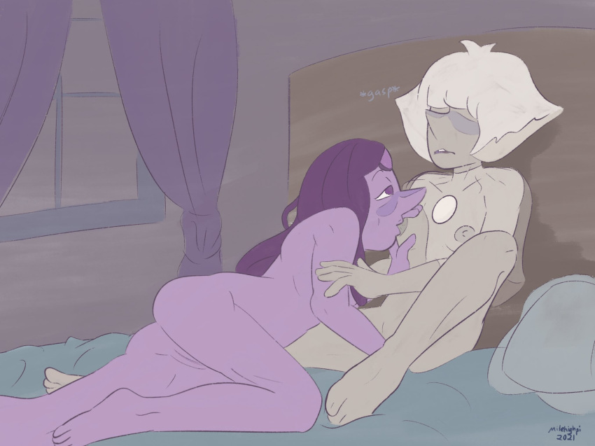 2girls aubergine_pearl breast_sucking gem_(species) lesbian lonely_pearl_(steven_universe) milehighpi multiple_girls steven_universe yuri