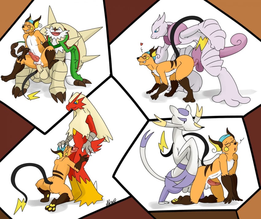 2017 5boys anthro anthrofied blaziken chesnaught gay glasses male male_only mega_mewtwo_x mewtwo mienshao nelsonnoir nintendo orange_fur pawpads pokemon pokemon_(species) pokemon_bw pokemon_rgby pokemon_rse pokemon_xy raichu tail yaoi