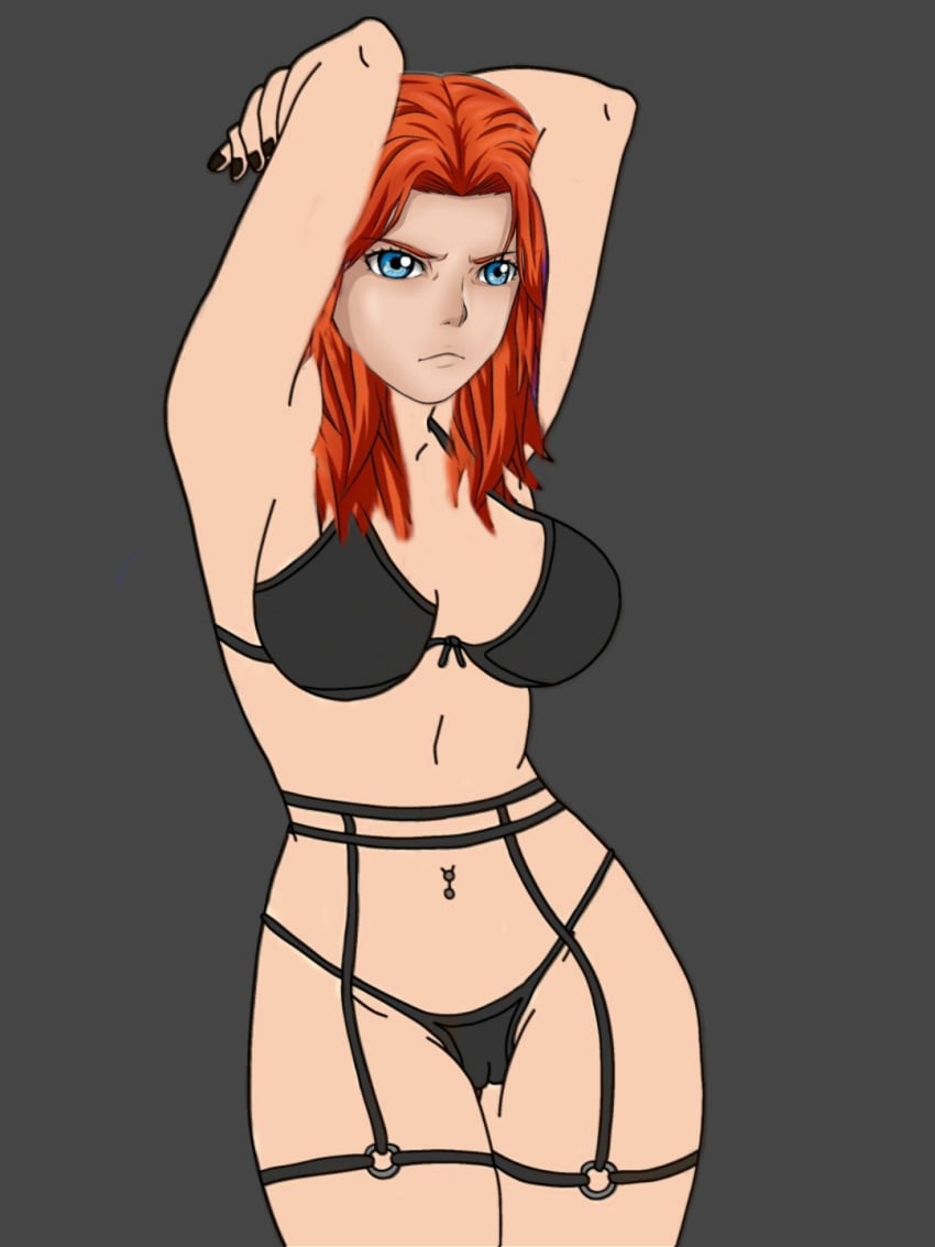 arms_around_head belly_button_piercing big_ass big_breasts bikini bikini_top cameltoe clash_(series) clash_of_clans clash_royale female female_only lingerie looking_forward red_hair solo solo_female valkyrie valkyrie_(clash_of_clans)