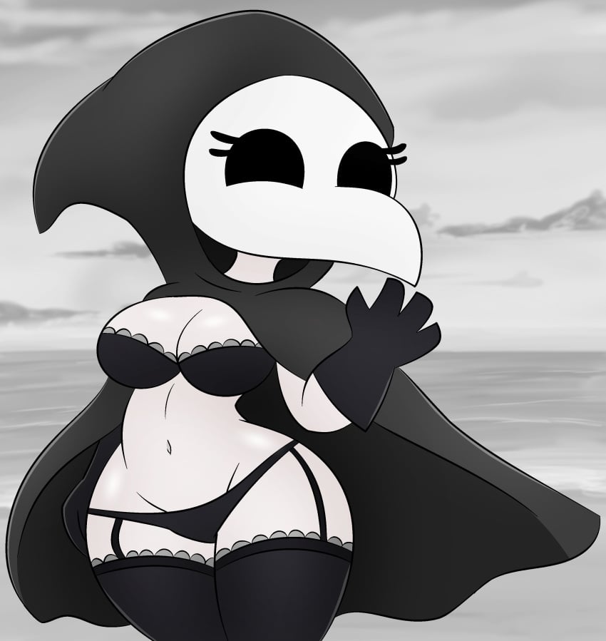 1girls 2d big_breasts breasts cape clothed clothing female female_focus female_only female_solo harry_amorós highres hood ingrid_the_plague_doctor partially_clothed plague_doctor solo solo_female tagme thighs waving white_skin wide_hips zinzoa